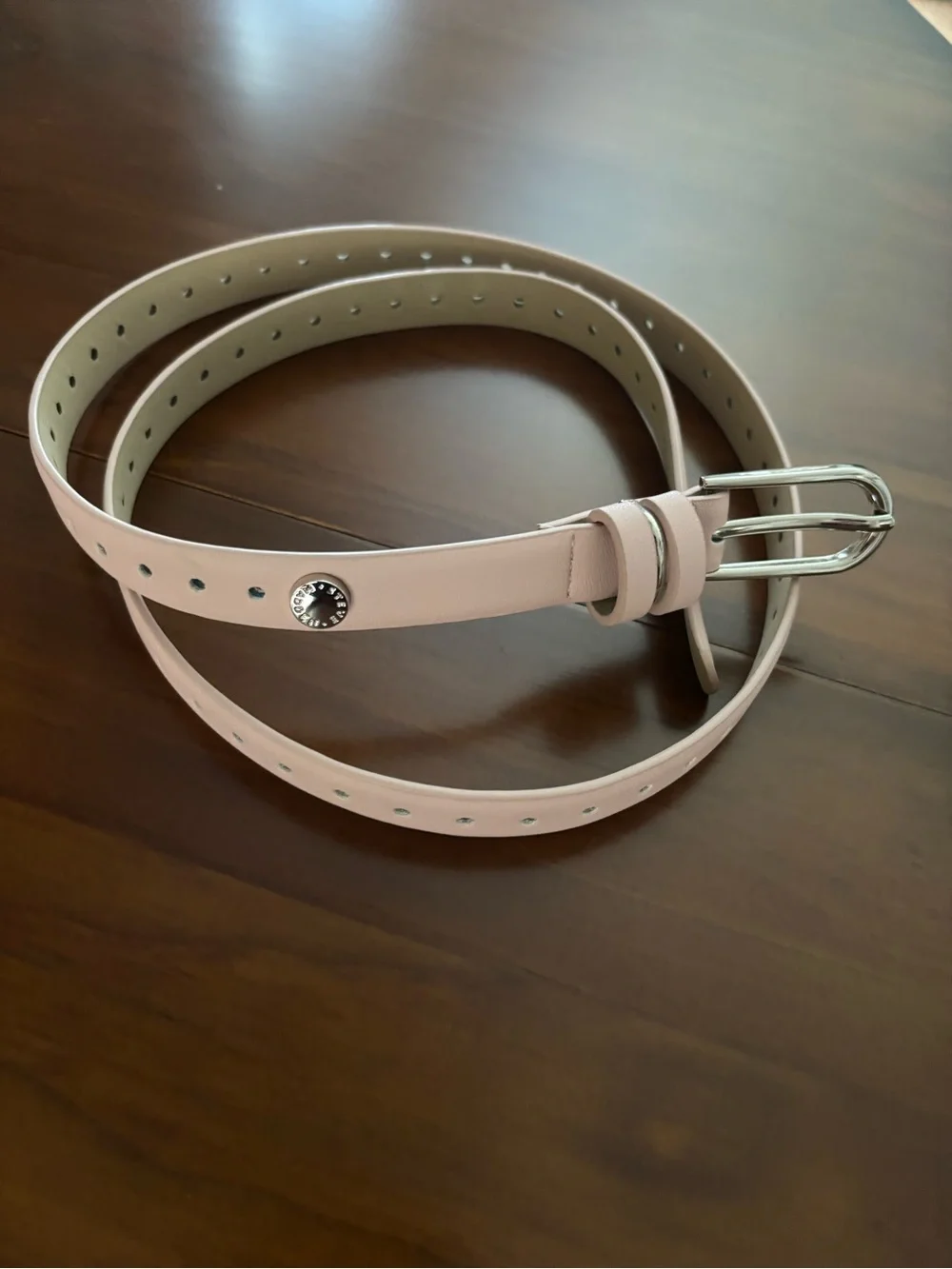 Steve Madden Classic Women's Slim Leather Belt in Light Pink Silver Buckle 42”L